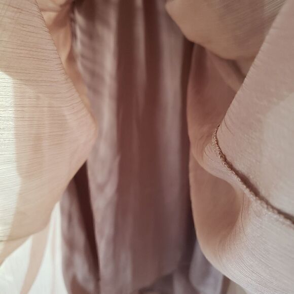 H&M Beige V-neck Chiffon Babydoll style Hi-Low Balloon sleeve dress,sz XXS - Picture 9 of 10